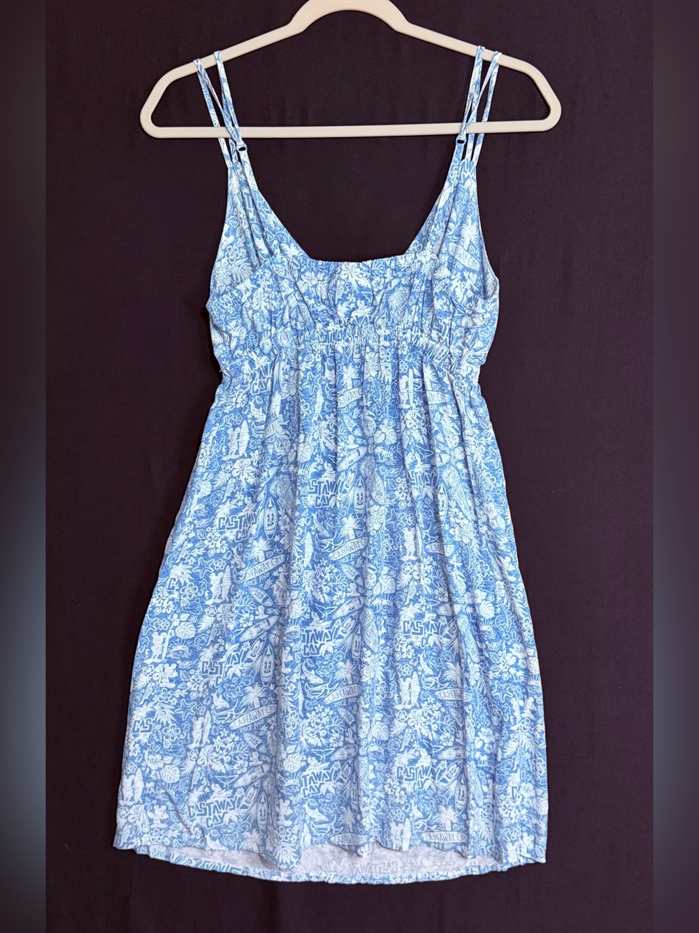 Disney Cruise dress Blue & White Floral Mini Sundress Castaway Spaghetti Straps - Picture 2 of 8